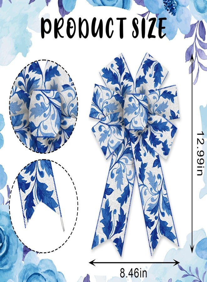 Habbiful 2 Pcs Spring Bow for Wreath, Spring Wreath Bows for Front Door Spring Flowers Bows Blue White Burlap Tree Topper Bows for Spring Indoor Outdoor Birthday Party Home Decoration - Image 2